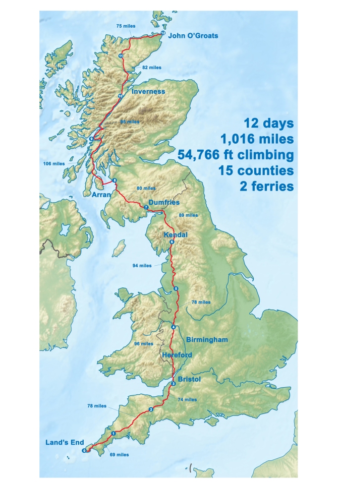LEJOG map with stats